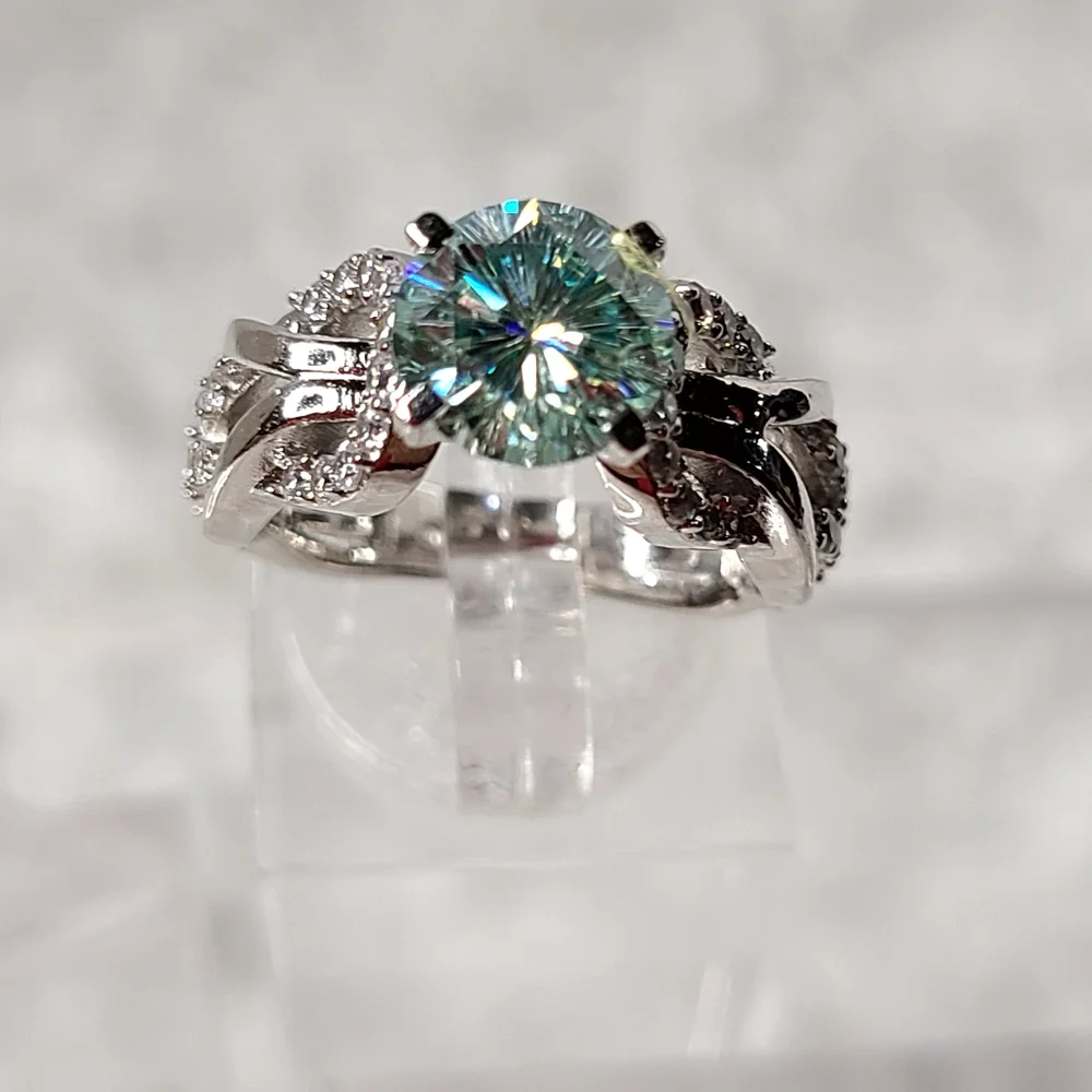 Moissanite 3 Carat Blue Solitare Ring